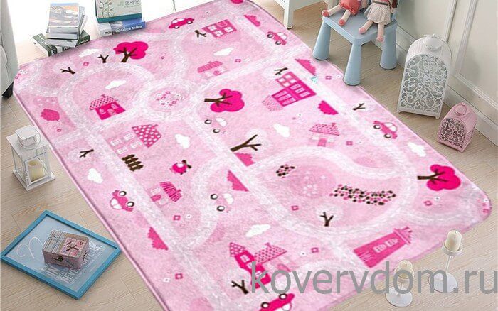 Детский развивающий 3D ковер с дорогами  ДОРОЖКИ-ДОМИКИ розовый 86148